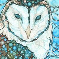 Starlit Owl - watercolour print, turquoise earth tones, whimsical wildlife, totem animal spirit guid