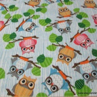 Flannel Fabric - Owls on Branches - By the Yard - 100% Cotton Flannel