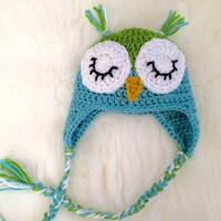 Sleepy owl crochet hat newborn baby boy girl photo prop
