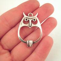 Medium 35mm silver owl charms pendant connecters 24x35mm, open frame bird connectors, pick your amou