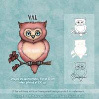 Digital stamp - Val - cute, pink owl with hearts - perfect for Valentine's Day or just to say &q