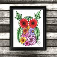 Daisy Owl Digital Stamp, Printable for Adult Colouring