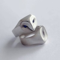 Owl Ring with Blue Sapphire Eyes, barn owl, animal jewelry, silver owl, owl jewelry, owl gift, owl C