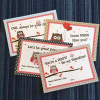 Owl Valentines - Instant Download - Valentine's Day Digital Printable -  Digital Valentines - Ki