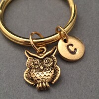Owl keychain, owl charm, animal keychain, personalized keychain, initial keychain, initial charm, cu