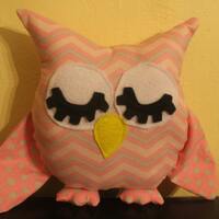 Pink chevron stuffed owl, pillow,owl decor, SALE