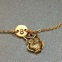 Owl charm bracelet, owl charm, adjustable bracelet, animal, personalized bracelet, initial bracelet,