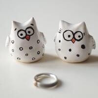 Handmade Ceramic Owl Couple Figurines: Wedding Cake Topper