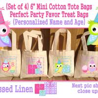 Personalized Owl Birthday Party Treat Favor Gift Bags Mini Cotton Totes Children Kids Guests Owl Par