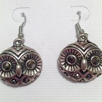 Antique Silver Tone Crystal Embellished Owl Earrings