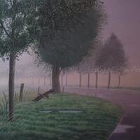 Little Owl, In The Mist, (Holland), 2015, Acrylic On Canvas, Original Painting, Richard Hull, Fine A