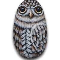 Burrowing Owl hand-painted pebble - miniature acrylic painting, owl art decor, stone art night bird,