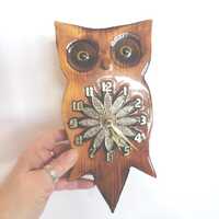 Vintage Wooden Owl Wall Clock Small Handmade Gold Tone Battery Working Home Decor