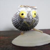 Vintage Handmade Owl Lover Shell Art Figurine Primitive