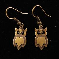 vintage art deco style design brass owl ornate layer petite earrings free shipping