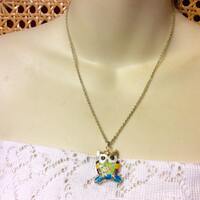 Cloisonne enamel owl pendant necklace. Vintage 1960's