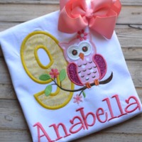 Owl Birthday Girls Shirt, Girls Birthday Shirt. Girls Personalized Birthday Shirt, 1st Birthday Shir