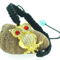 Fashion  Crystal Owl charm macrame shamballa adjustable bracelet- Gold and Silver colors