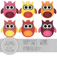 Owls Clip Art, Owls PNG, Digital Scrapbooking, Scrapbooks, Colored Owls, Digital Owls, Digital ClipA
