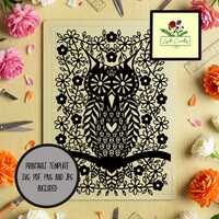 Owl papercut template SVG, PNG, PDF and jpg for hand cutting and Machine cutting - Commercial and pe