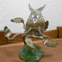 Owl Sculpture Brutalist "Sarbu" Signed -Jere/Evans Period Handmade "Owl In Tree"