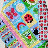 Butterfly Baby Quilt, Ladybug Nursery Bedding, Handmade Blanket, Newborn Girl Gift, Animals Owls Rai