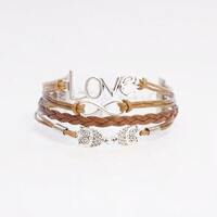 Love Infinity Owls Light Brown Multilayered Cord Bracelet