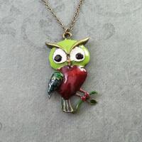Owl Necklace LARGE Owl Jewelry Enamel Owl Charm Necklace Owl Pendant Necklace Owl Gift Colorful Owl