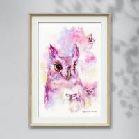 PRINT – Fairy Owl - Watercolor painting 7.5 x 11”Hand paint 100%, art, watercolour,Hand 