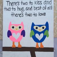Theres two to kiss (owl) painting