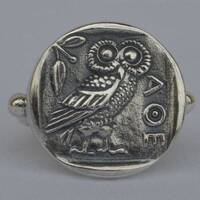 Owl of Wisdom Silver Ring Size Us 7 1/4 - Goddess Athena Symbol - Ancient Greece