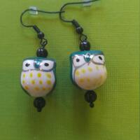 Green owl earrings