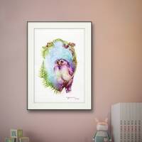 Original watercolor painting, Spring owl and friends - 7.5x11 inches,Hand-painted by Yui Chatkamol, 