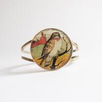 Owl Vintage Bracelet / Clamper Bracelet / Owl Bracelet / Cameo Bracelet / Gold Owl Bracelet / Vintag