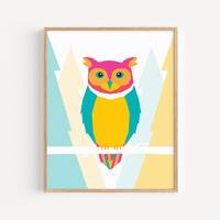 Neon Owl Print // 8x10" x 11x14" Illustrated Animal Print on Fine-art Paper // Colourful, 