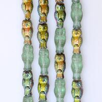 Small Owl Bead with Vertical Hole - Czech Glass Owl Beads - 15mm  x 7mm - Peridot or White Vitrail -