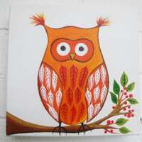 Owl painting. Friendly orange owl. Original painting, baby shower, child's room decor. Gift for 