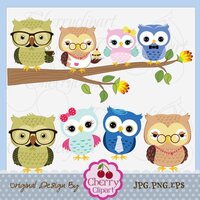 Grandma owl and Grandpa owl,Cute Owls Digital Clipart Elements Set AN055,Owls Digital Clip Art
