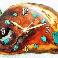 Great Horned Owl with Moon and Turquoise Stones Log Cabin Style 11" x 6" x 2" Rustic