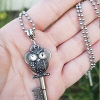 Crystal Eyed Owl Key Necklace