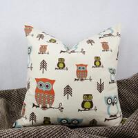 Owl Handmade Pillow Cover. Cream, Brown, Orange, Green and Blue. Toss Pillow. Accent Pillow. Throw P