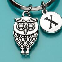 Owl Keychain, Owl Key Ring, Bird Charm, Initial Keychain, Personalized Keychain, Custom Keychain, Ch
