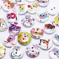 Owls Wooden Button, Assorted Birds Printed, Two Holes, 20mm, 0.78inch, Round Shaped, Random Mixed Pa