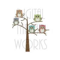 Owls In A Tree Embroidery Machine Design for 4x4 5x7 & 6x10 inch hoops. Instant Download. Cute h