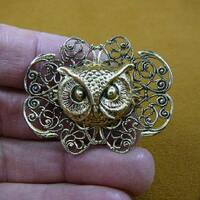 small Owl head night bird on filigree scrolled brass pin pendant I love owls lover birds B-Bird-520