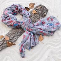 Gray Scarf with Owls. Owl Big Fashion Scarf. Christmas Gift for Teen for Women Shawl Stocking Stuffe