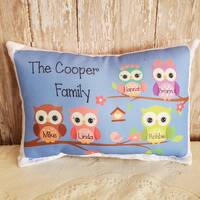 Cute Personalized Owl Family Gift Throw Pillow, Custom Housewarming Gift