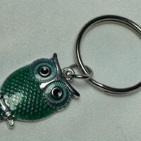 OWL Keychain teal color owl, animal keychains, good luck charm, unique gifts, nature key rings, keyc