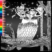 Coloring page for enthusiasts, "The mother of owls" Midnight Edition