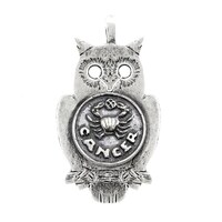 Handmade Sterling Silver Cancer Zodiac Owl Medallion Necklace